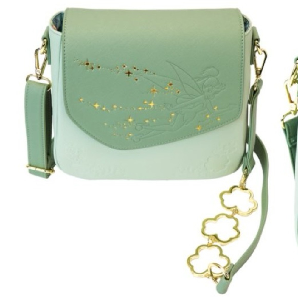 Tinkerbell Loungefly Green Crossbody Bag with Gold Accents NWT